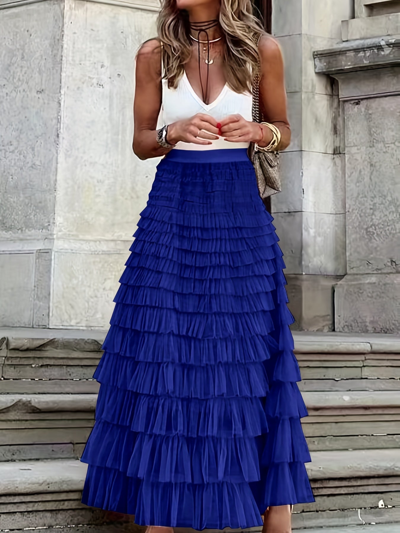 Boho Mesh Layered Hem Skirt - High Waist Women's Clothing for a Chic and Comfortable Look