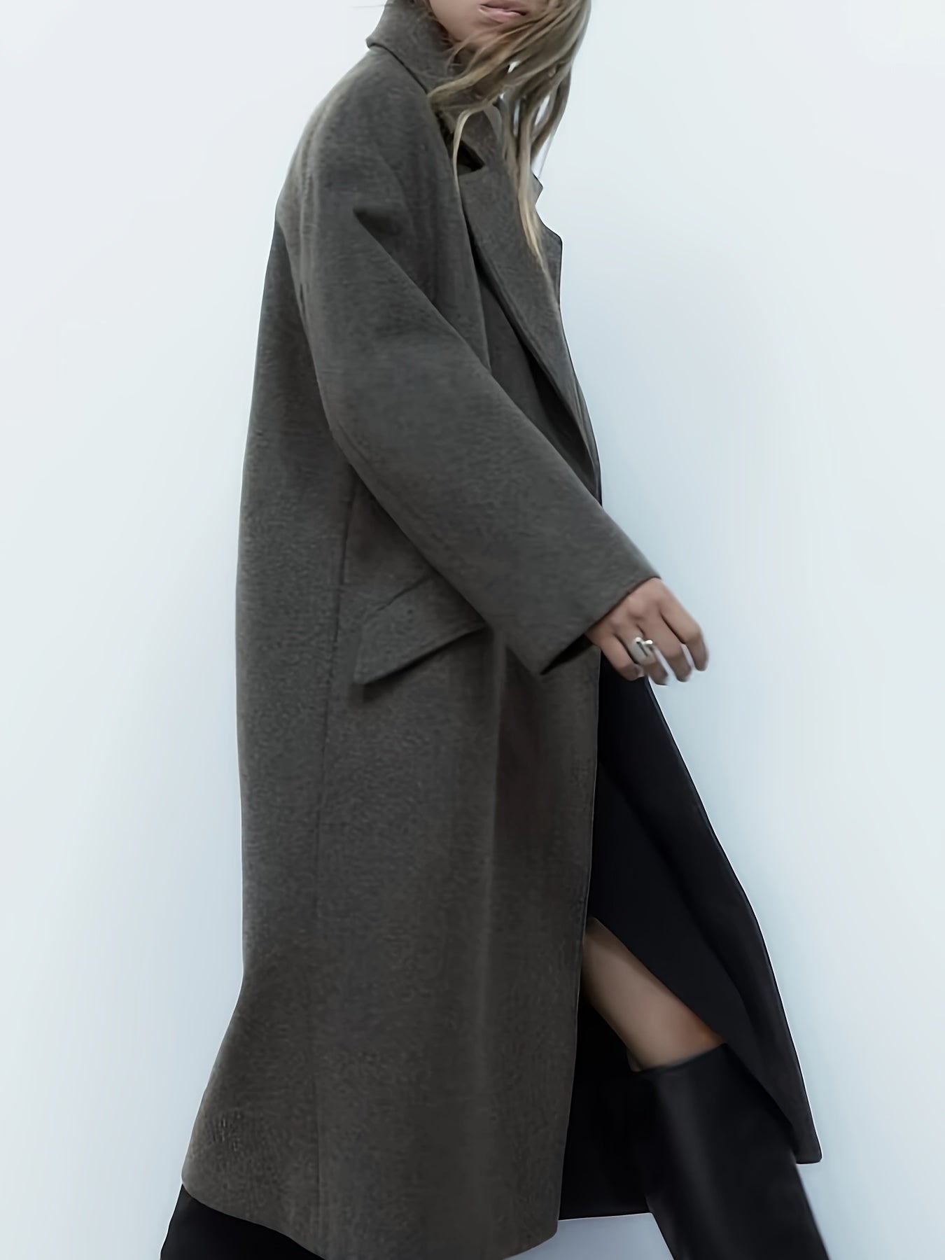 Sixsr Solid Double Breasted Lapel Overcoat, Elegant Long Sleeve Winter Warm Outwear, Women's Clothing