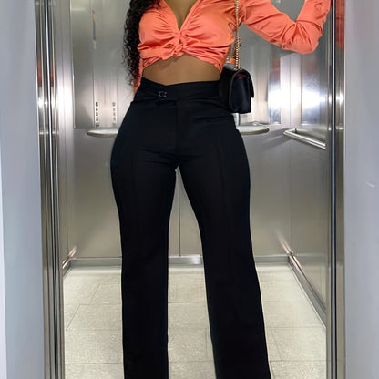 Sixsr Tailored Solid Pants, Solid High Waist Wide Leg Work Office Pants, Women's Clothing