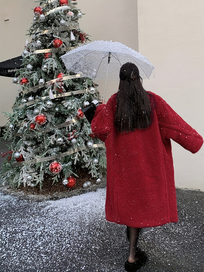 Sixsr Winter Lapel Teddy Overcoat, Long Length Solid Casual Coat, Women's Clothing