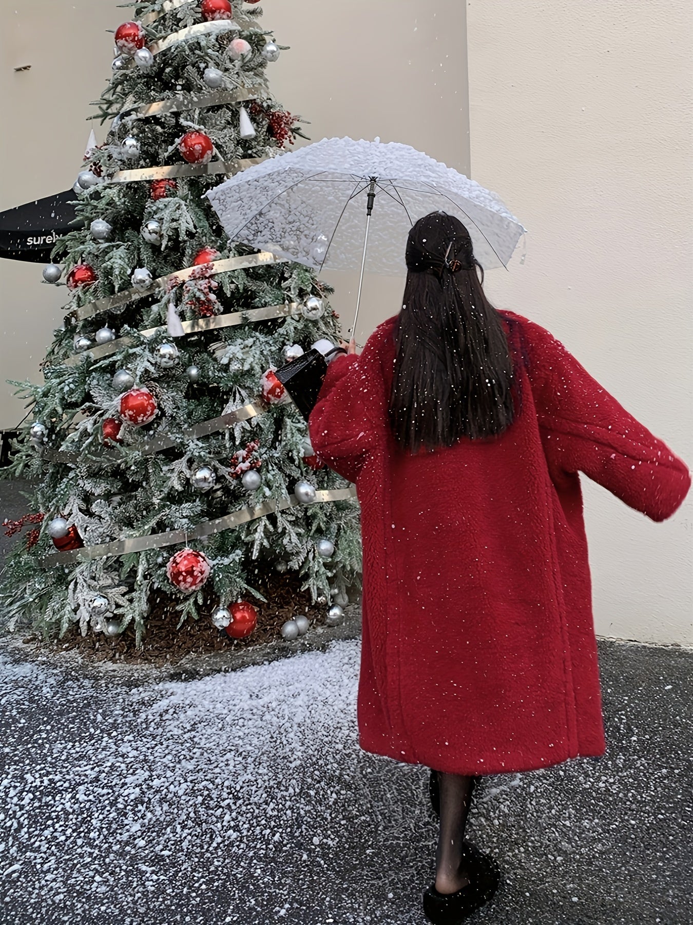 Sixsr Winter Lapel Teddy Overcoat, Long Length Solid Casual Coat, Women's Clothing