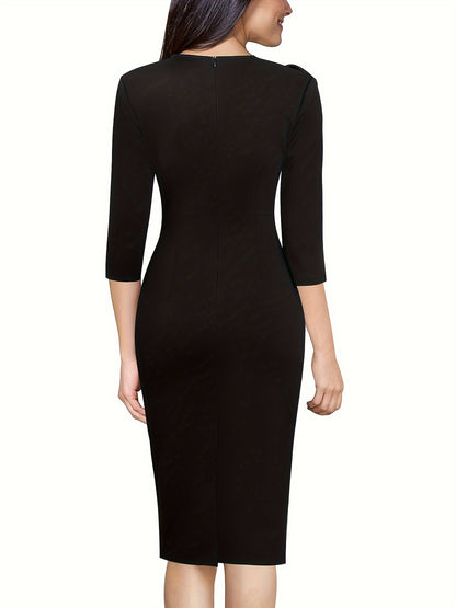 Sixsr Solid Squared Neck Dress, Elegant 3/4 Sleeve Bodycon Dress, Women's Clothing