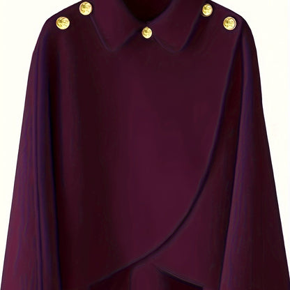 Sixsr Solid Collared Cape Tops, Casual Asymmetrical Outerwear, Women's Clothing