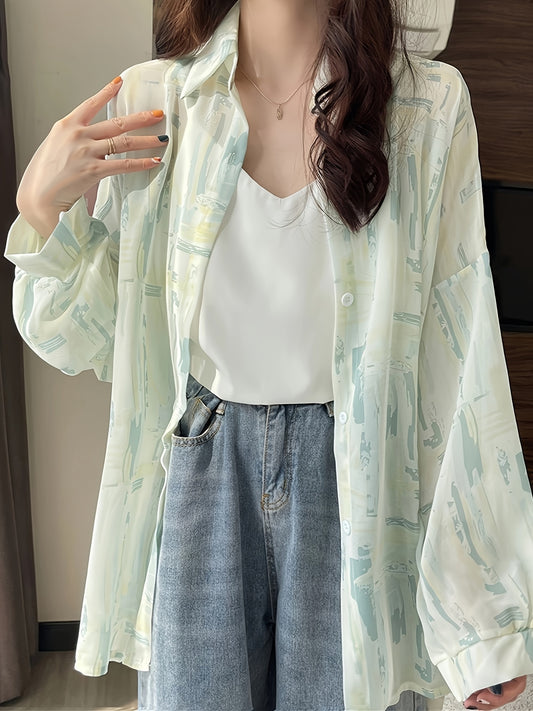 Sixsr Tie Dye Button Front Shirt, Casual Long Sleeve Lapel Shirt, Women's Clothing