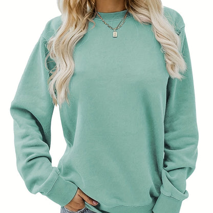 Versatile Solid Pullover Sweatshirt, Casual Long Sleeve Crew Neck Sweatshirt For Fall & Winter, Women's Clothing