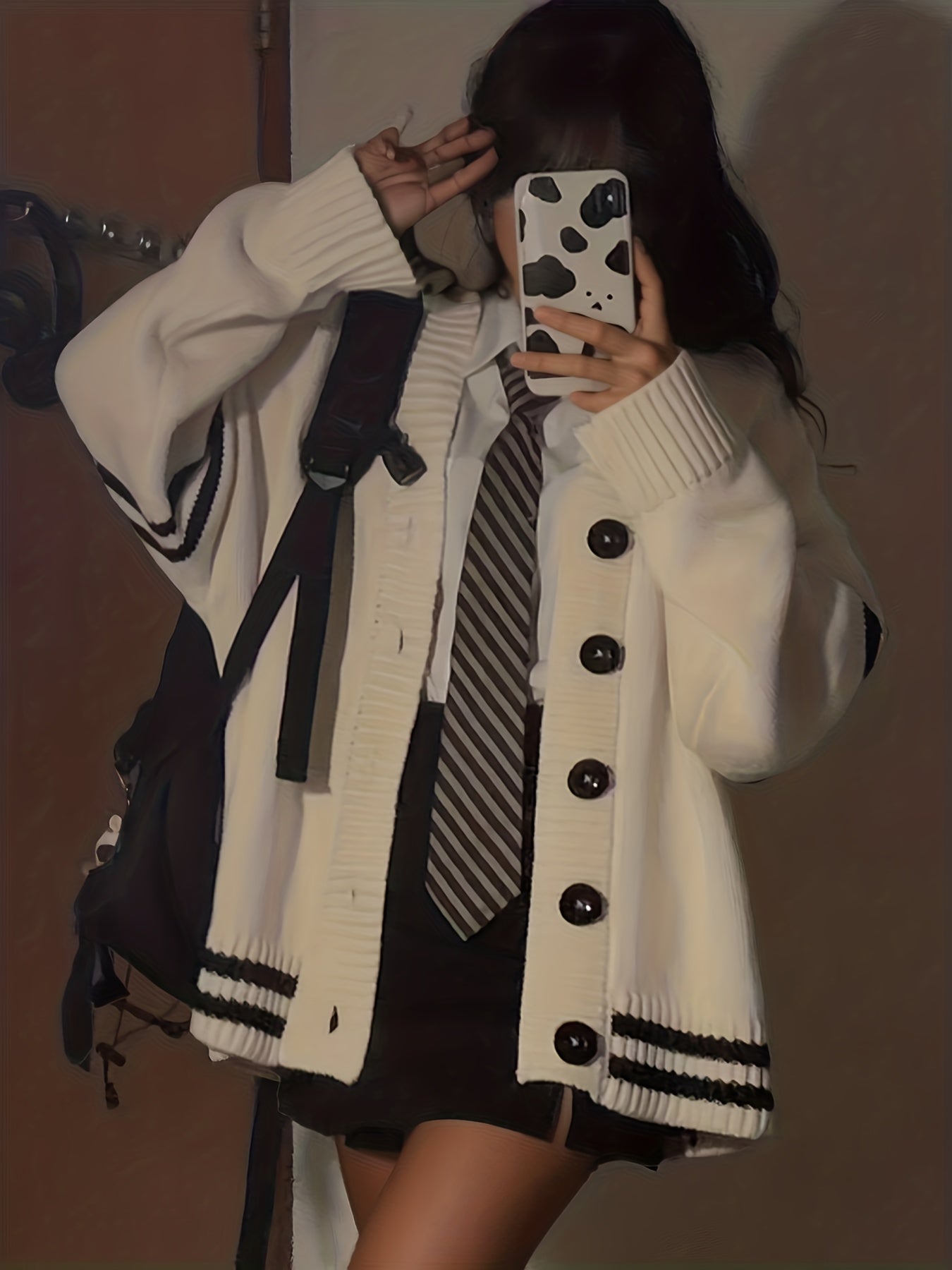 Sixsr Striped Button Down Knit Cardigan, Preppy Long Sleeve Loose Sweater, Women's Clothing