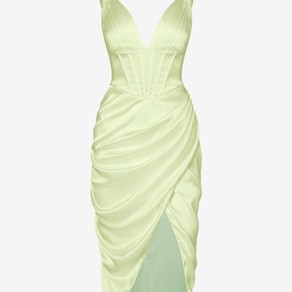 Sexy Backless Slim Deep V Neck Dress, Casual Every Day Dress For Spring & Fall, Women's Clothing