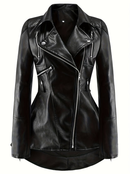 Sixsr Zip Up Lapel Neck Jacket, Streetwear Long Sleeve Jacket For Fall & Winter, Women's Clothing