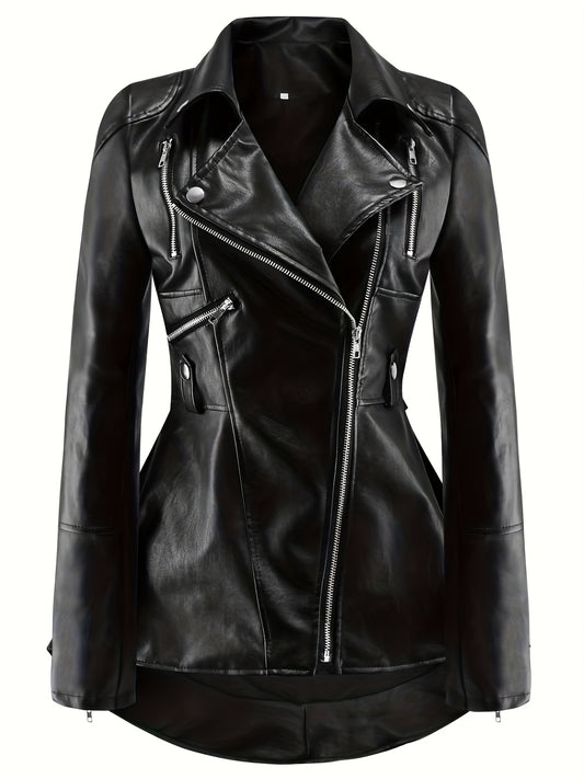 Sixsr Zip Up Lapel Neck Jacket, Streetwear Long Sleeve Jacket For Fall & Winter, Women's Clothing