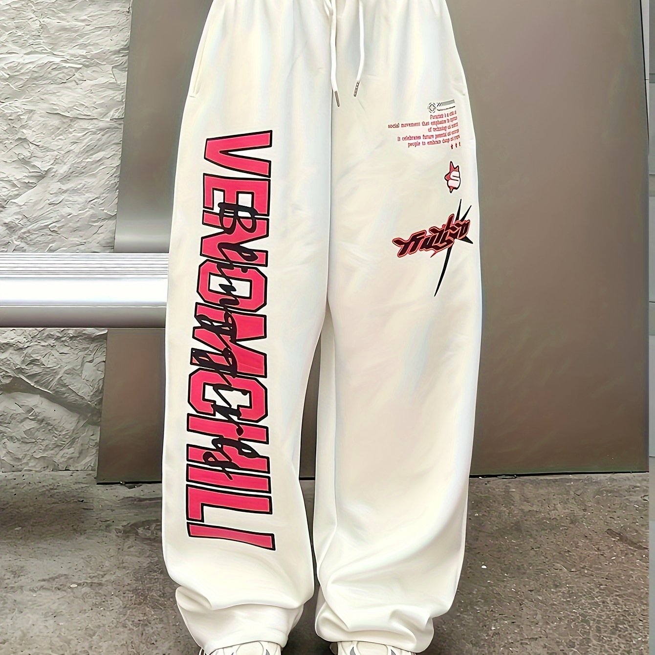 Sixsr Letter Print Drawstring Waist Loose Pants, Casual Hip-hop Streetwear Pants, Women's Clothing