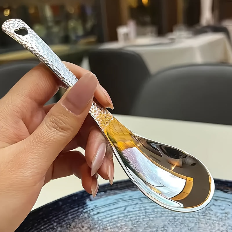 Hammered Texture Stainless Steel Spoons - 2 Pieces, 15cm/5.9in Length, Perfect for Home or Restaurant Use