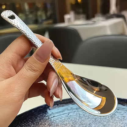 Hammered Texture Stainless Steel Spoons - 2 Pieces, 15cm/5.9in Length, Perfect for Home or Restaurant Use