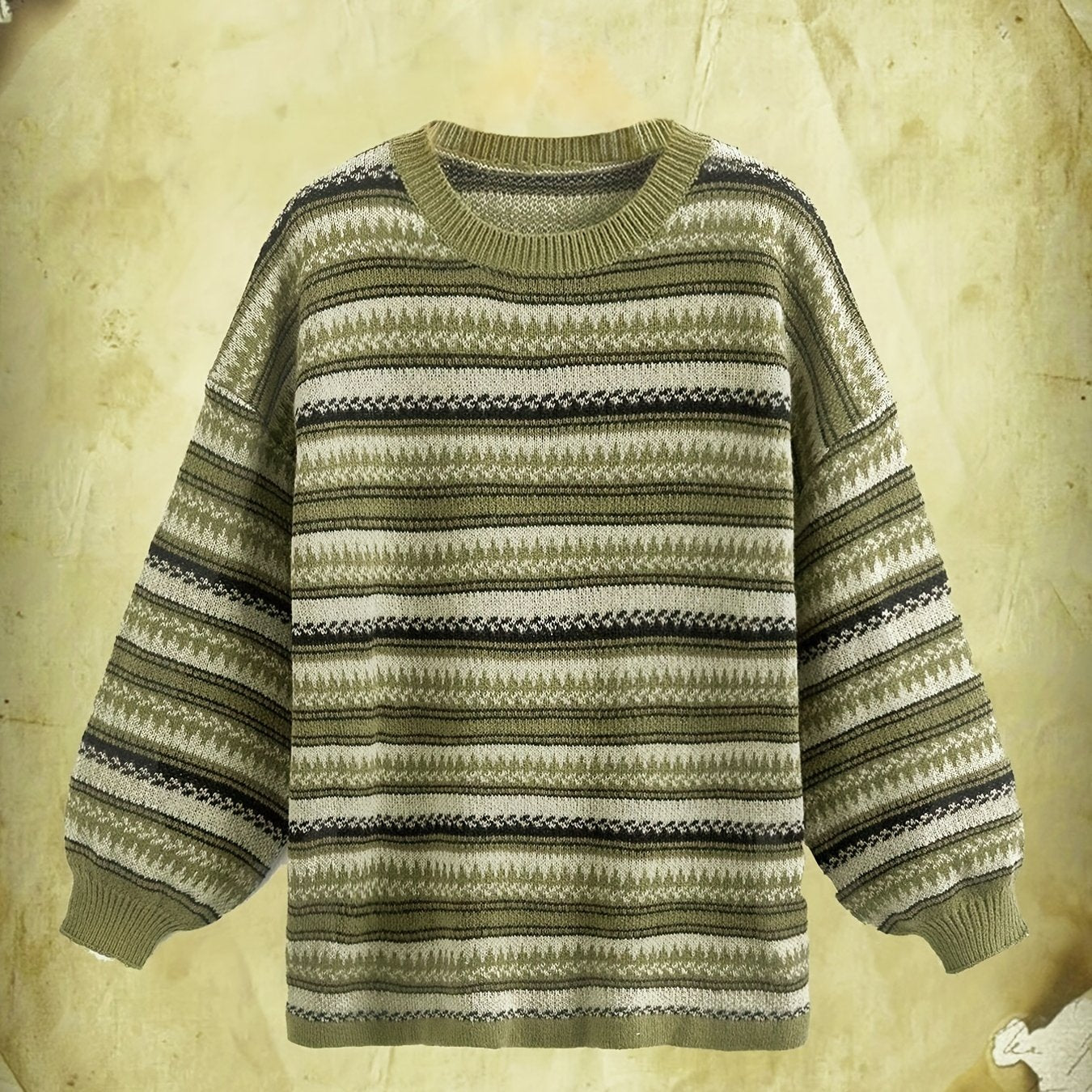 Sixsr Striped Print Knit Sweater, Vintage Crew Neck Long Sleeve Sweater, Women's Clothing