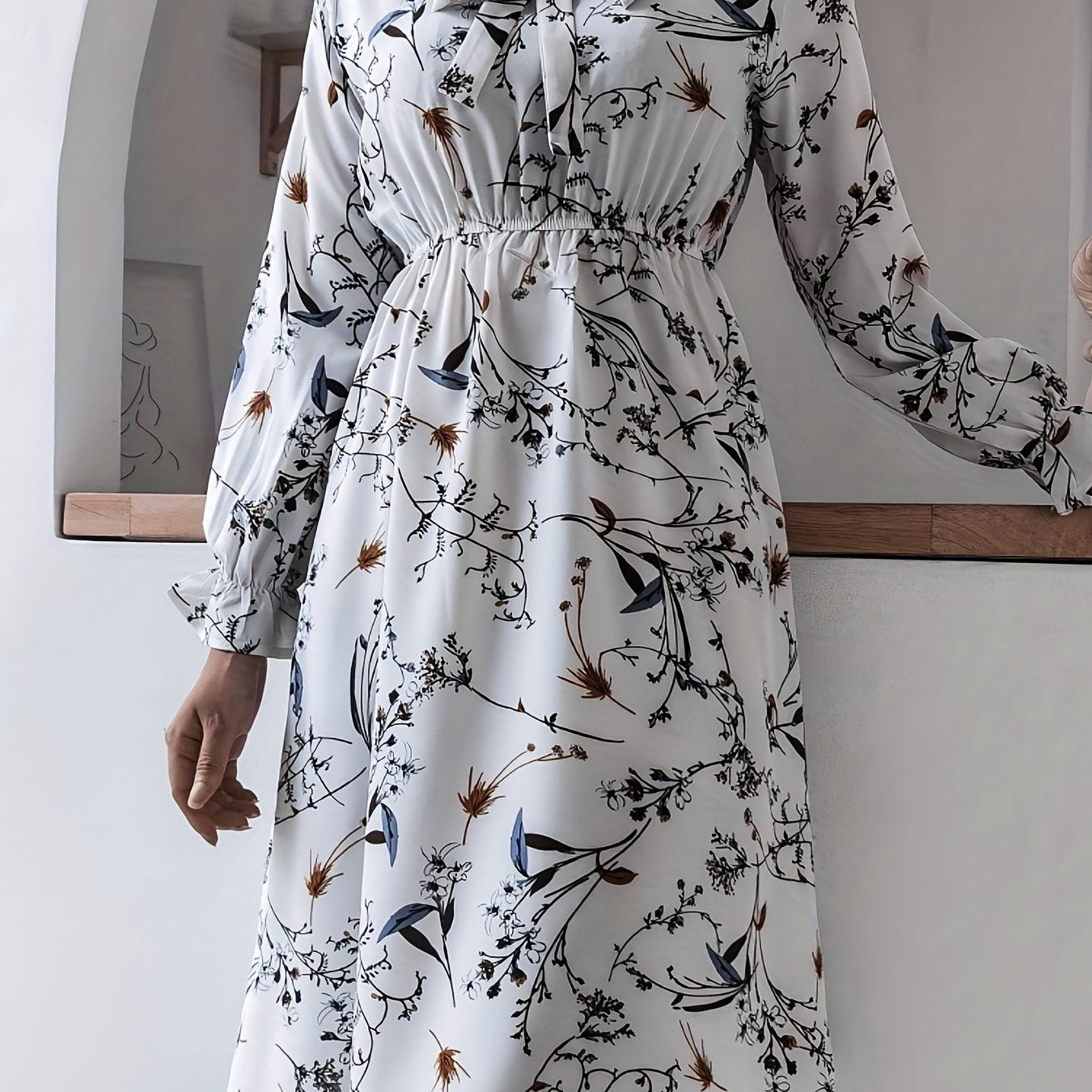 Sixsr Floral Print Tie Front Dress, Casual Long Sleeve Dress For Spring & Fall, Women's Clothing