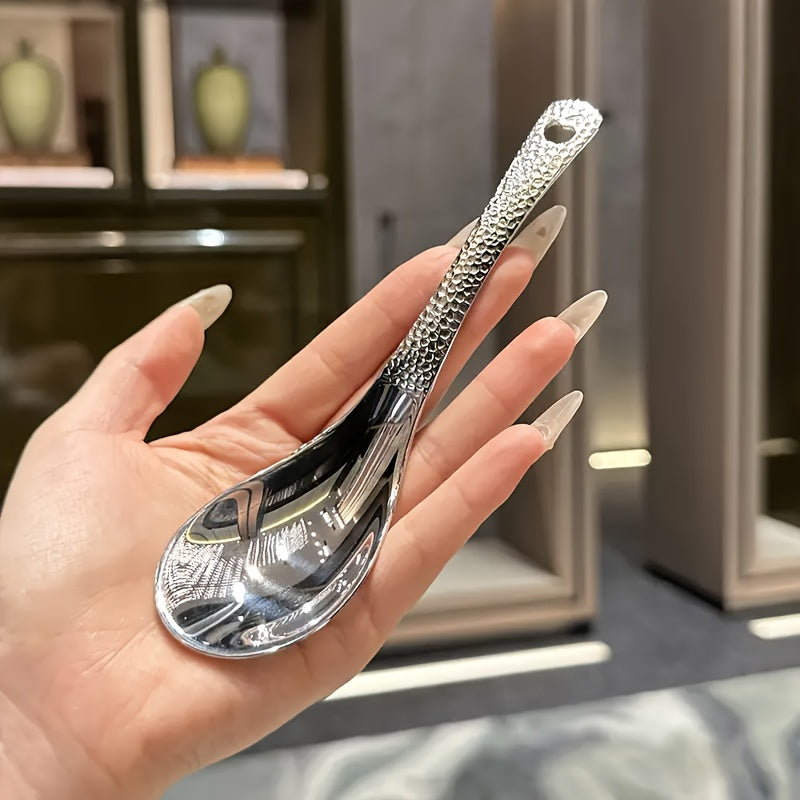 Hammered Texture Stainless Steel Spoons - 2 Pieces, 15cm/5.9in Length, Perfect for Home or Restaurant Use