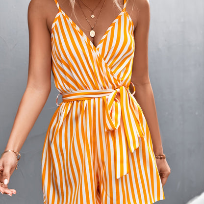 Women's Jumpsuits Striped V-neck Belt Sexy Suspender Jumpsuit