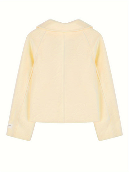 Sixsr Button Front Lapel Neck Jacket, Casual Solid Color Long Sleeve Coat For Fall & Winter, Women's Clothing