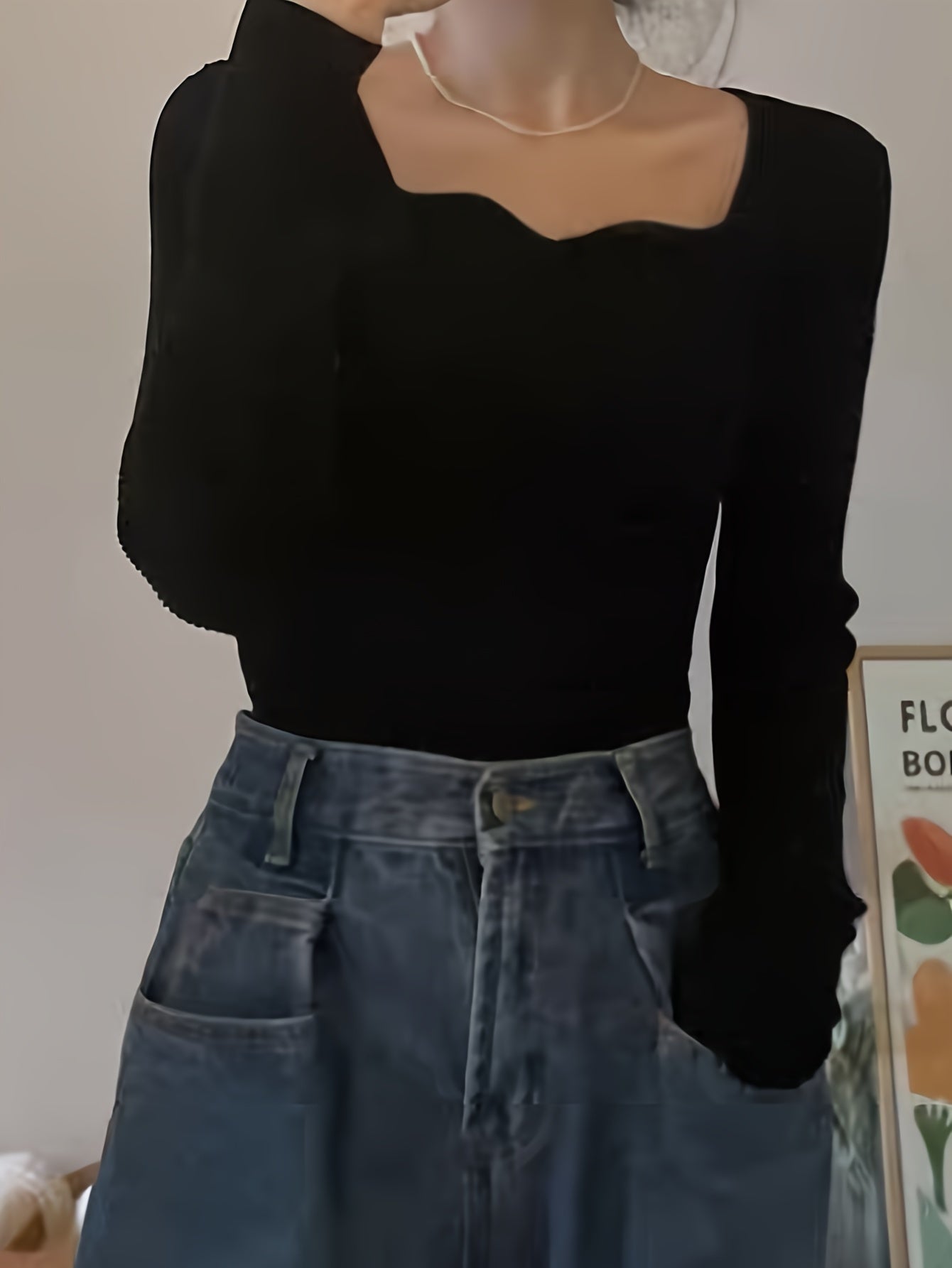 Sixsr Solid Color Long Sleeve Top, Versatile Casual Knit Top For Fall & Winter, Women's Clothing