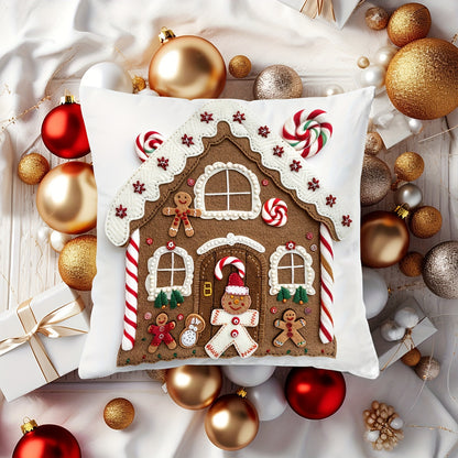 Festive 17.7" x 17.7" Christmas Gingerbread House Pillow Cover - Soft, Breathable, Machine-Washable, and Durable for Sofa, Living Room, Bedroom Home Decoration - Perfect for Holiday Season, No Pillow Insert Included