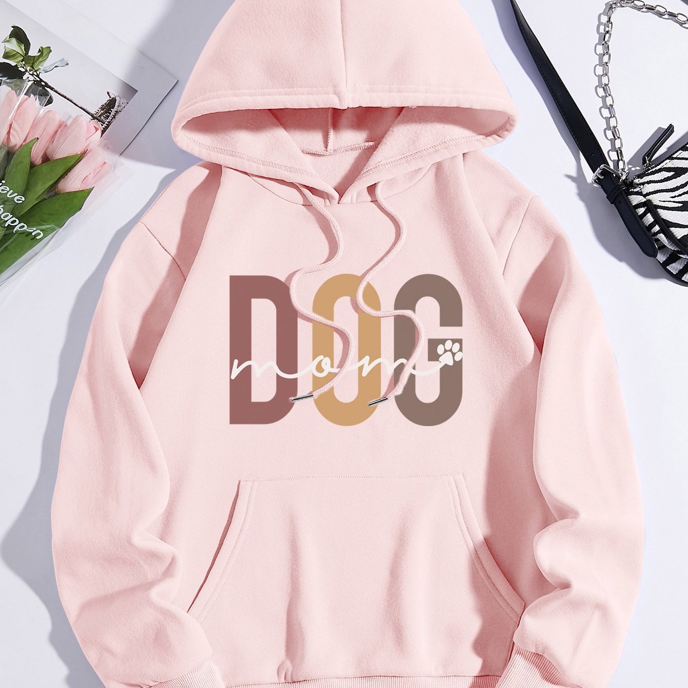 Sixsr Plus Size Casual Sweatshirt, Women's Plus Art Letter Print Long Sleeve Drawstring Hoodie With Pockets