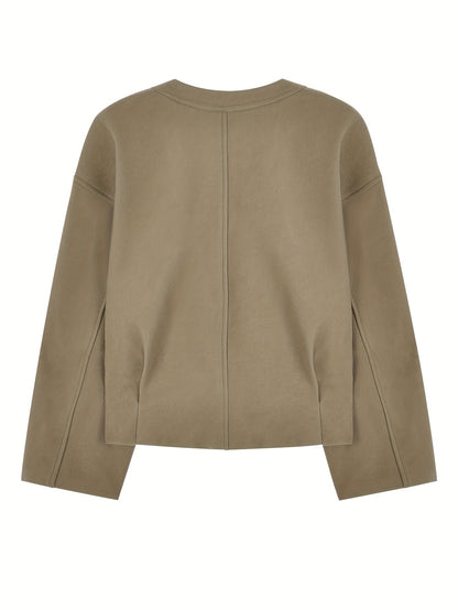 Sixsr Solid Zipper Front Simple Jacket, Casual Long Sleeve Outwear For Fall & Winter, Women's Clothing