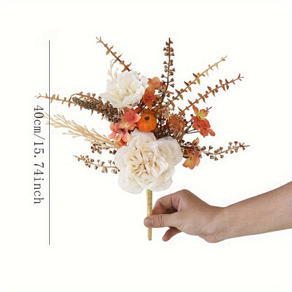 1pc Autumn Pumpkin Bouquet - 15.74" Artificial Flowers for Home, Office & Outdoor Decor | Perfect for Halloween, Thanksgiving, Weddings & More