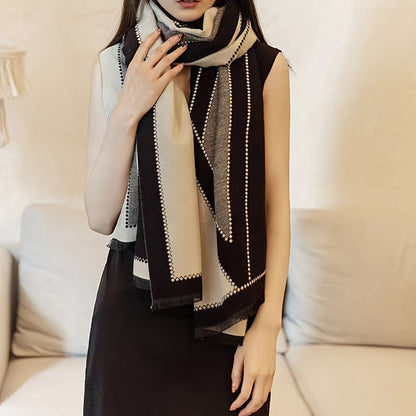 Sixsr Elegant Color Block Fringe Scarf Stylish Soft Warm Shawl Autumn Winter Windproof Blanket Scarf