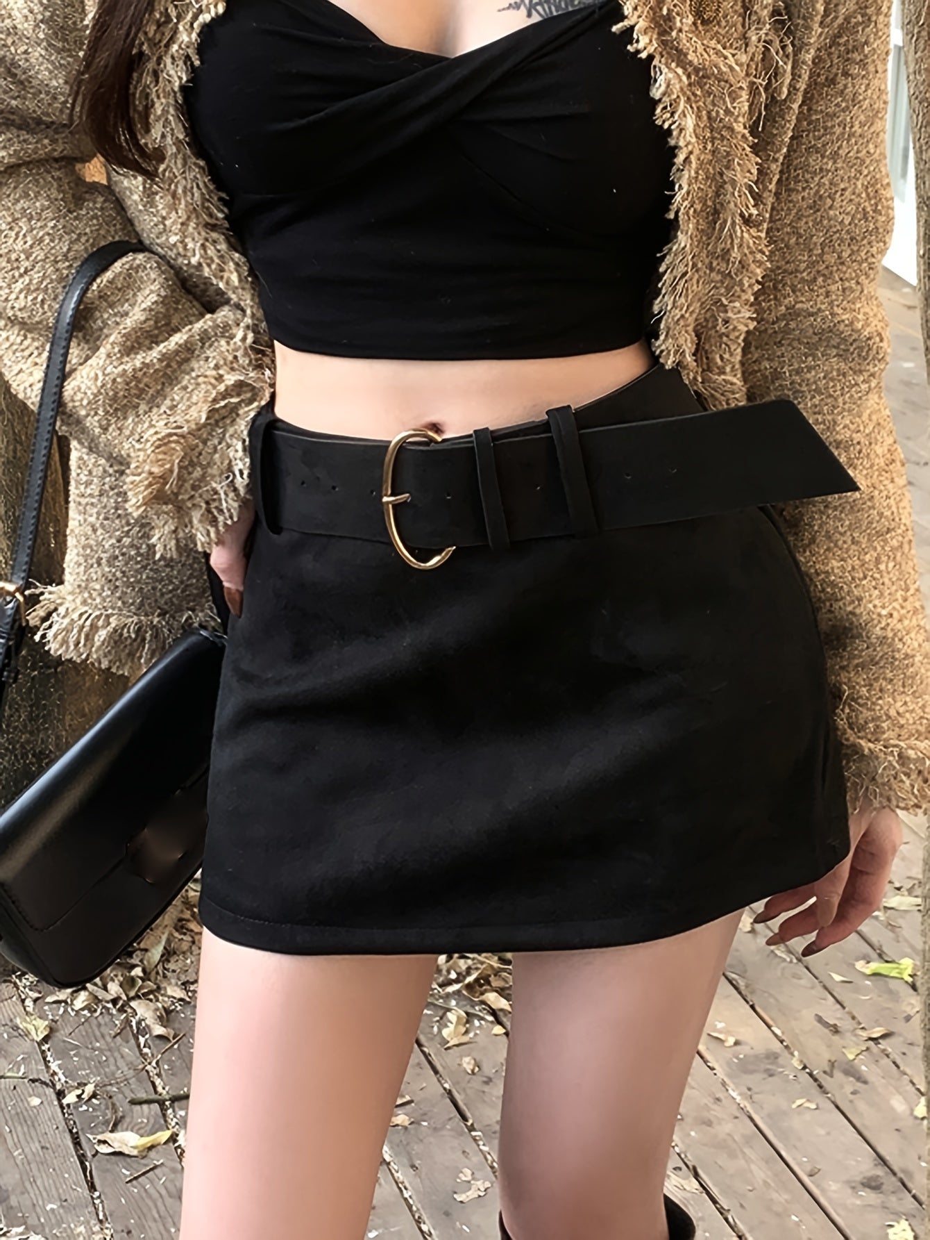 Sixsr Solid Simple Belted Skirt, Elegant Skirt For Spring & Fall, Women's Clothing