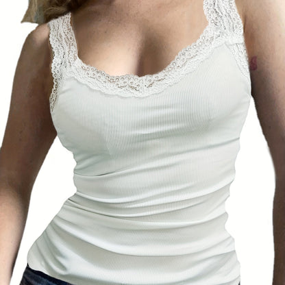 Sixsr Contrast Lace Slim Tank Top, Y2K Sexy Sleeveless Tank Top For Summer, Women's Clothing