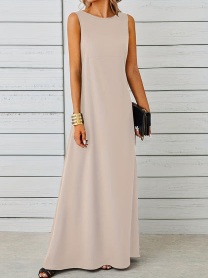 Sixsr Maxi Tank Dress, Sleeveless Solid Casual Every Day Dress, Women's Clothing
