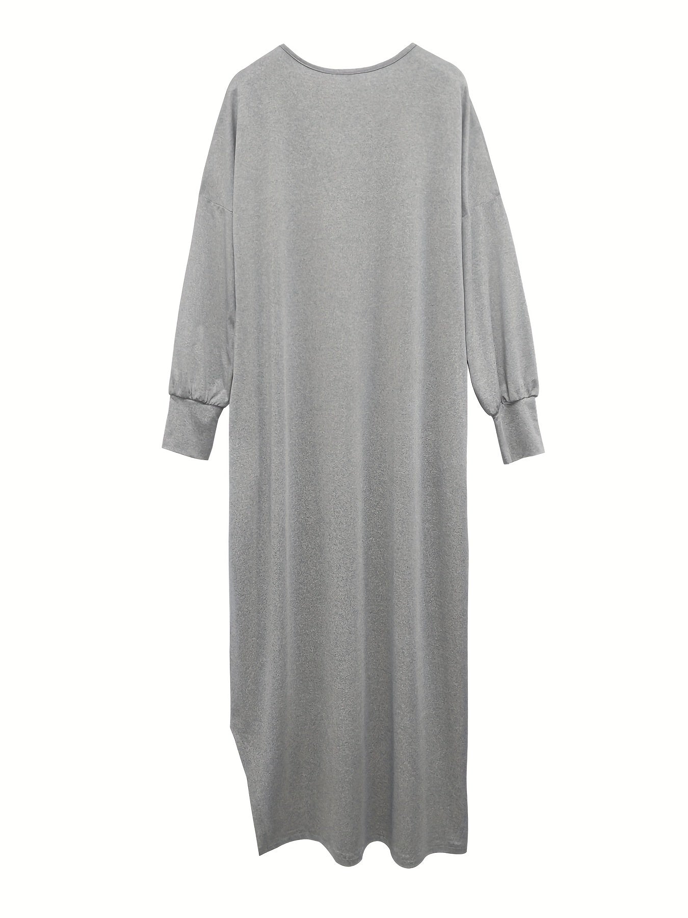 Sixsr Solid Simple Dress, Casual V Neck Long Sleeve Split Dress, Women's Clothing