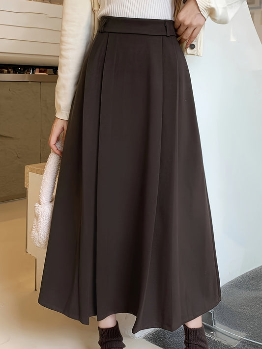 Sixsr Solid High Waist Skirt, Casual Flared Midi Skirt For Fall & Winter, Women's Clothing