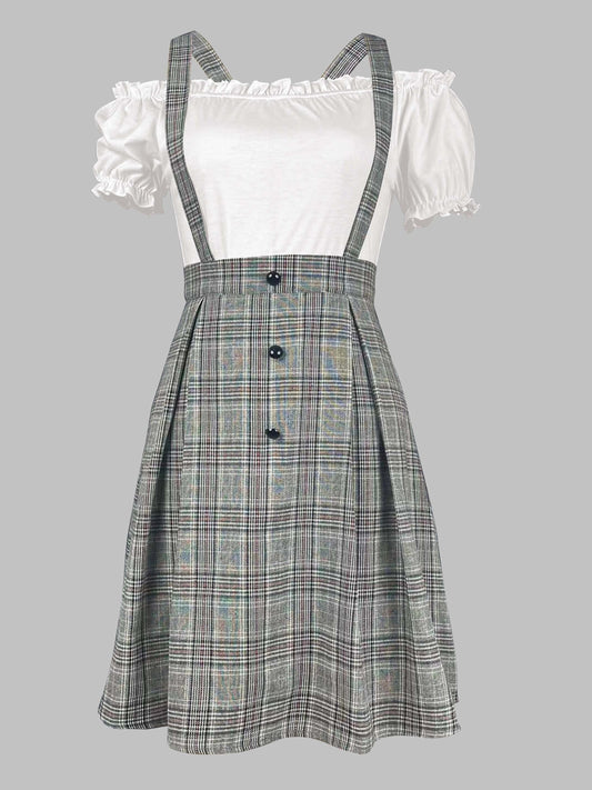 two-piece Plaid Print Suspender Skirt and Mini Dress Set - Elegant Women's Outfit for Daily Wear