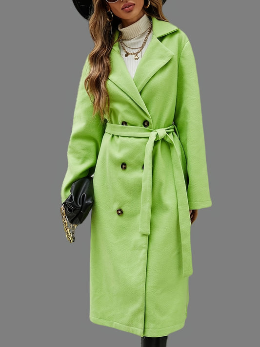Sixsr Lapel Neck Double Breasted Belted Trench Overcoat,  Elegant & Stylish Outwear For Winter And Autumn, Women's Clothing