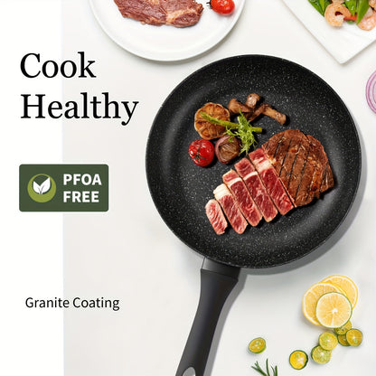 PFOA-Free Granite Stone Non-Stick Frying Pans: 9.5", 10.2", 11" Compatible with All Stoves and Induction Cooktops