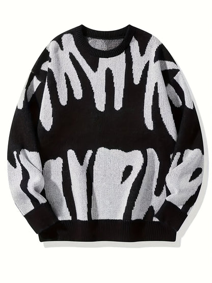 Sixsr Y2K Graphic Pattern Pullover Sweater, Crew Neck Long Sleeve Sweater, Women's Clothing