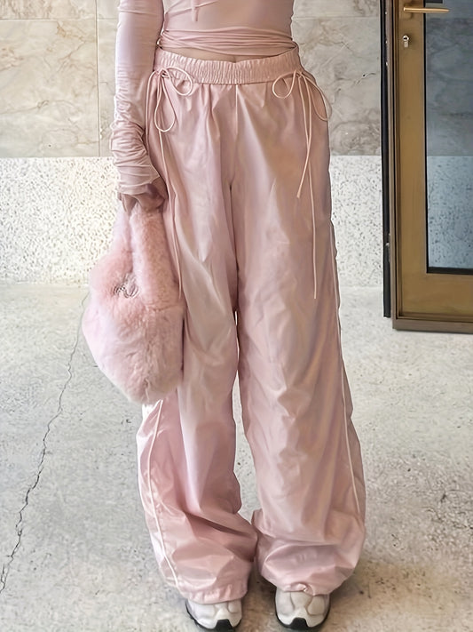 Sixsr Y2K Drawstring Pants, Solid Wide Leg Pants For All Season, Women's Clothing