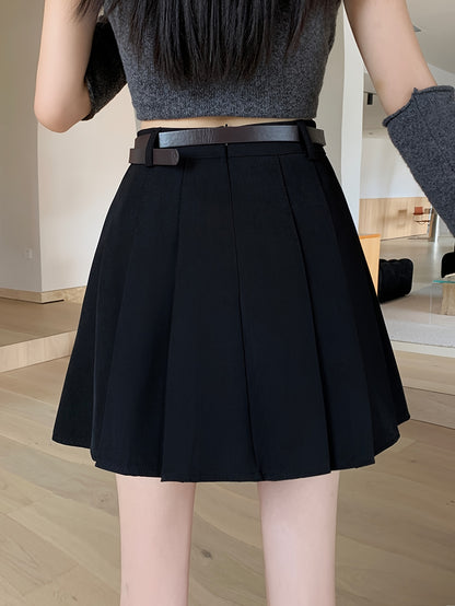 Sixsr Solid Pleated Aline Skirt, Preppy High Waist Skirt For Spring & Fall, Women's Clothing
