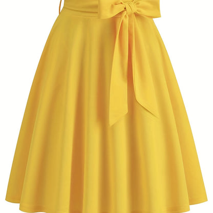 Retro A-line Skirt, Bowknot Front Skirt For Party, Performance, Every Day, Women's Clothing