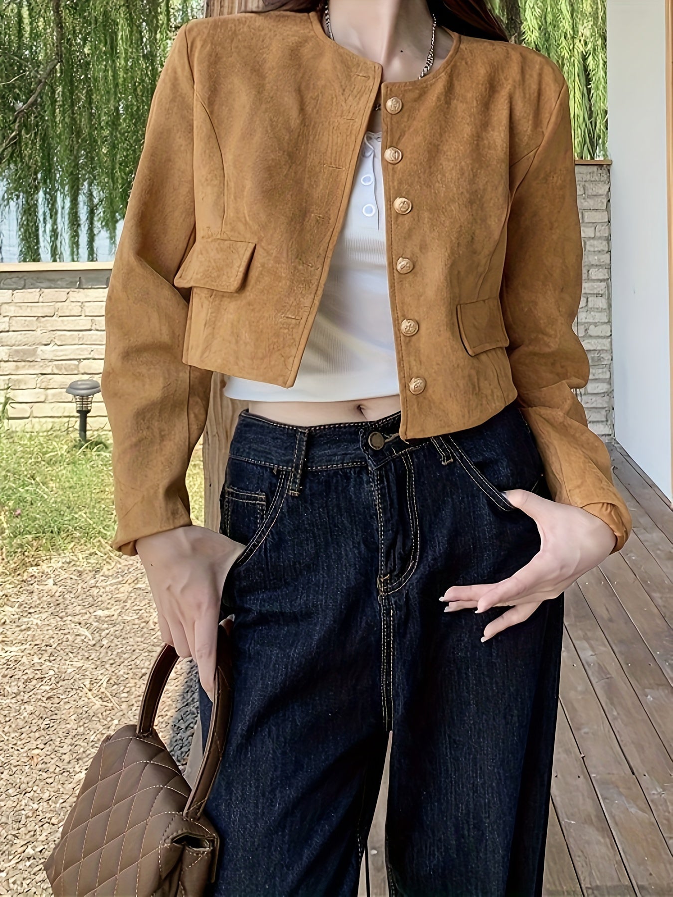 Sixsr Solid Color Button Front Jacket, Chic Long Sleeve Cardigan, Women's Clothing