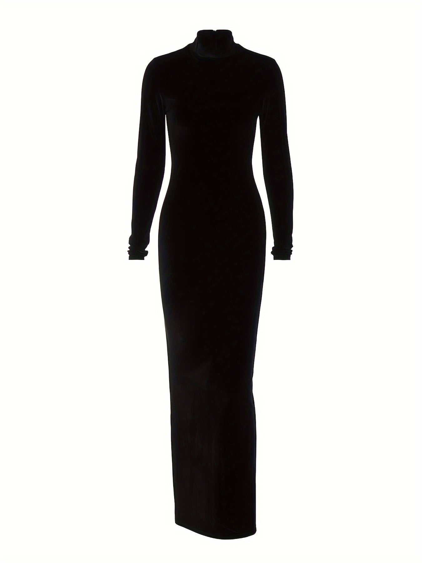 Sixsr Velvet Mock Neck Dress, Elegant Long Sleeve Ruched Bodycon Dress, Women's Clothing