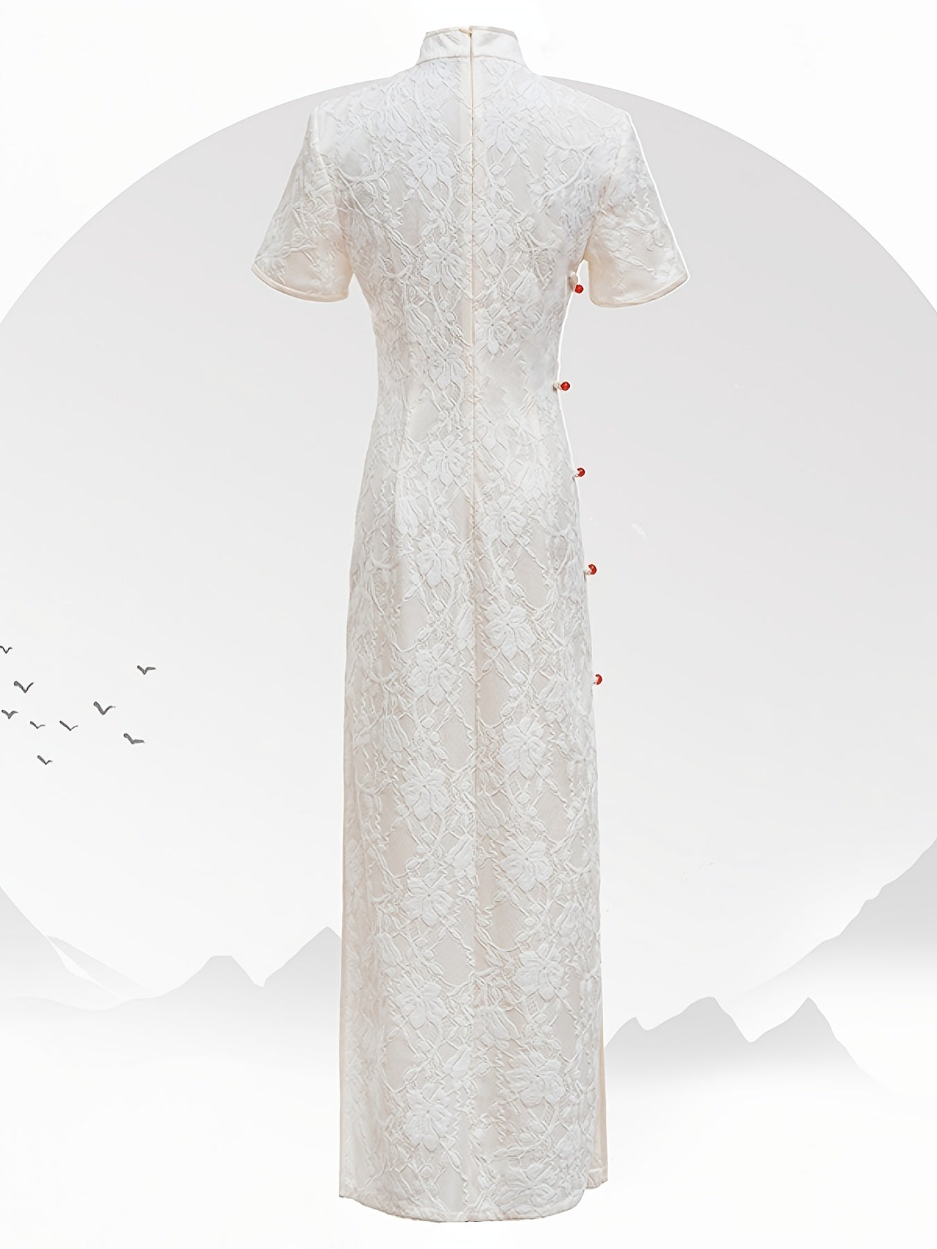 Elegant Chinese Vintage Lace Cheongsam - Short Sleeve Mandarin Collar Dress for Women