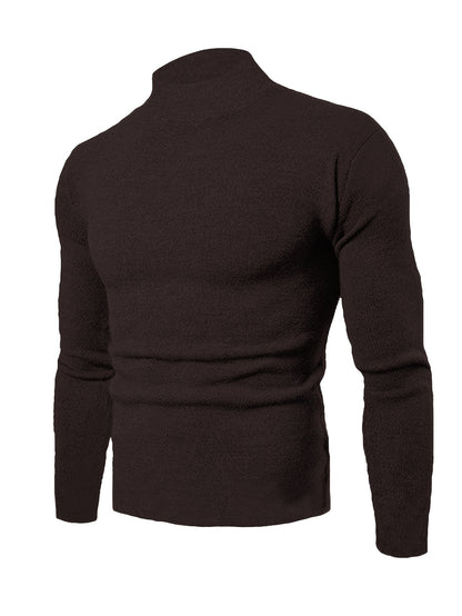 Sixsr Solid Comfy Men's Slim Fit Knitted Long Sleeve Turtleneck Bottoming Shirt, Men's Fleece Warm Top, Fall Winter