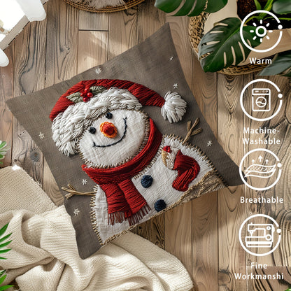 17.7" x 17.7" Vibrant Festive Christmas Snowman Throw Pillow Cover - Contemporary Style, Zip Closure, Hand Wash Only, Suitable for Sofa, Living Room, Bedroom Home Decoration - No Pillow Insert