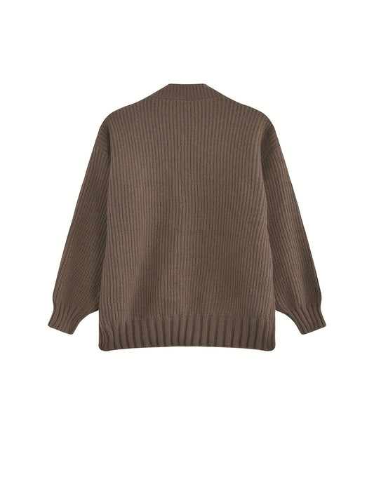 Sixsr Button Front Loose Knitted Cardigan Sweater, Casual Sweater With Pockets For Fall & Winter, Women's Clothing