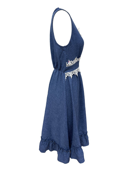 Sixsr Contrast Lace Sleeveless Dress, Elegant Ruffle Hem Dress For Spring & Summer, Women's Clothing