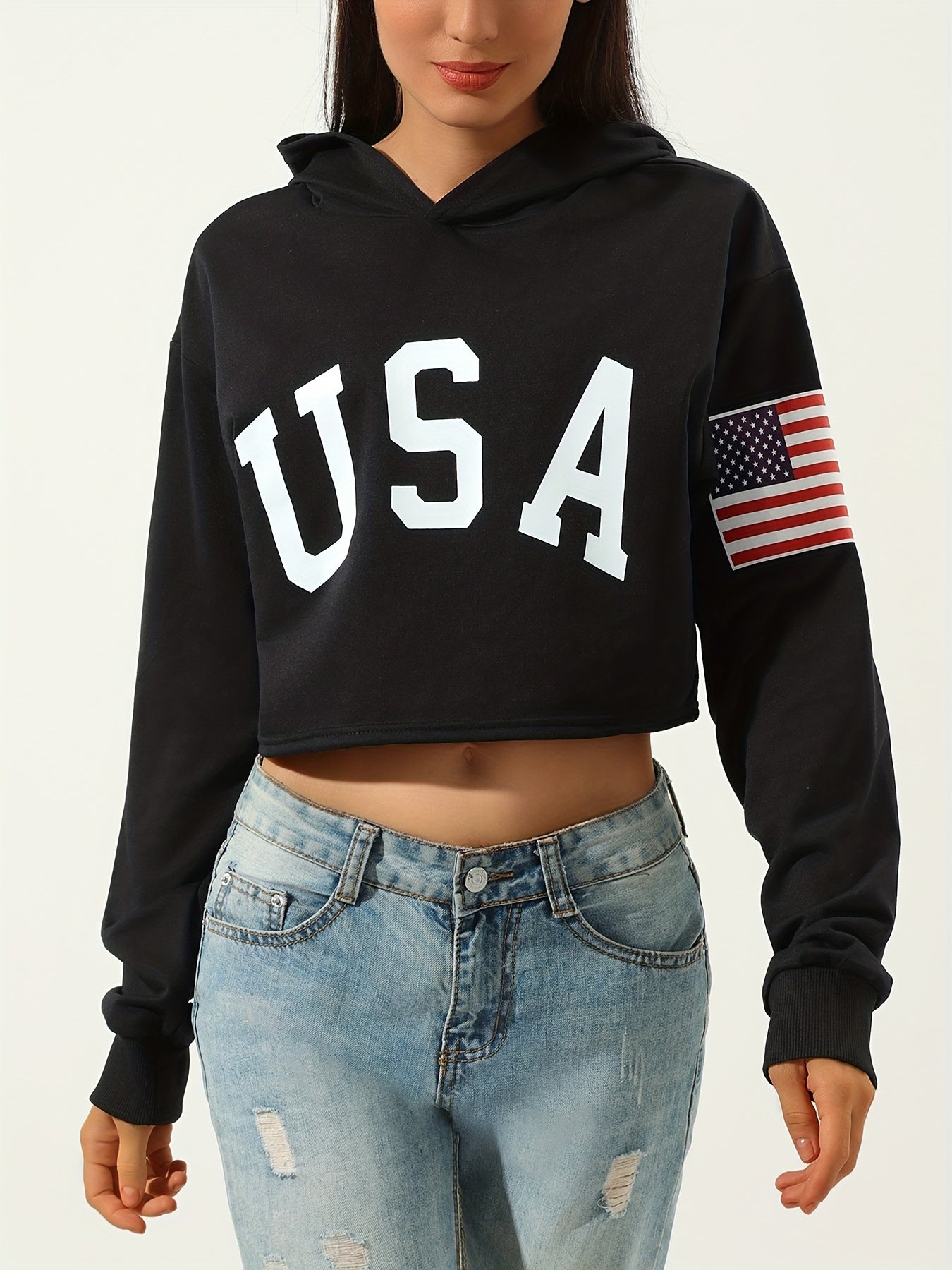 Sixsr Women's USA American Flag Graphic Sweatshirt - Long Sleeve, Round Neck, Casual Sports Style