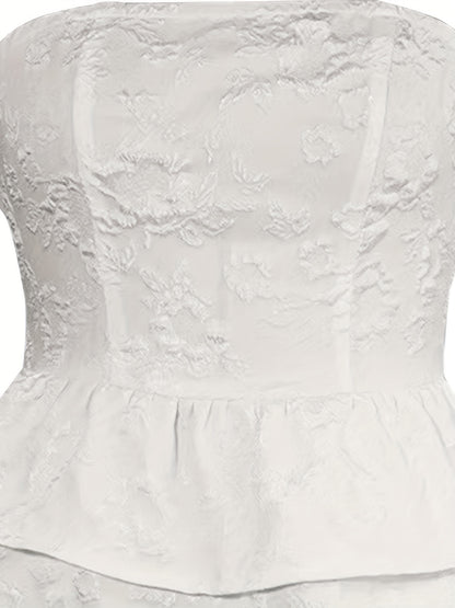 Solid Layered Hem Tube Top, Versatile Tie Back Strapless Top, Women's Clothing