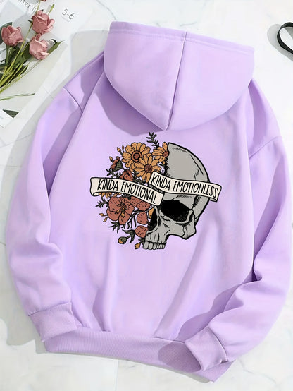 Sixsr Floral & Skull Print Hoodies, Drawstring Kangaroo Pocket Casual Sweatshirt For Winter & Fall, Women's Clothing