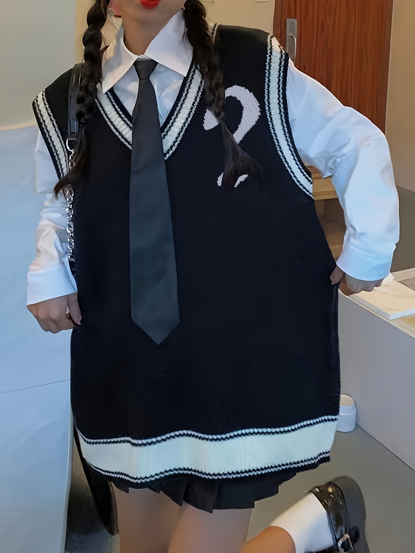 Sixsr Letter Print V Neck Sweater Vest, Preppy Sleeveless Vest For Fall & Winter, Women's Clothing